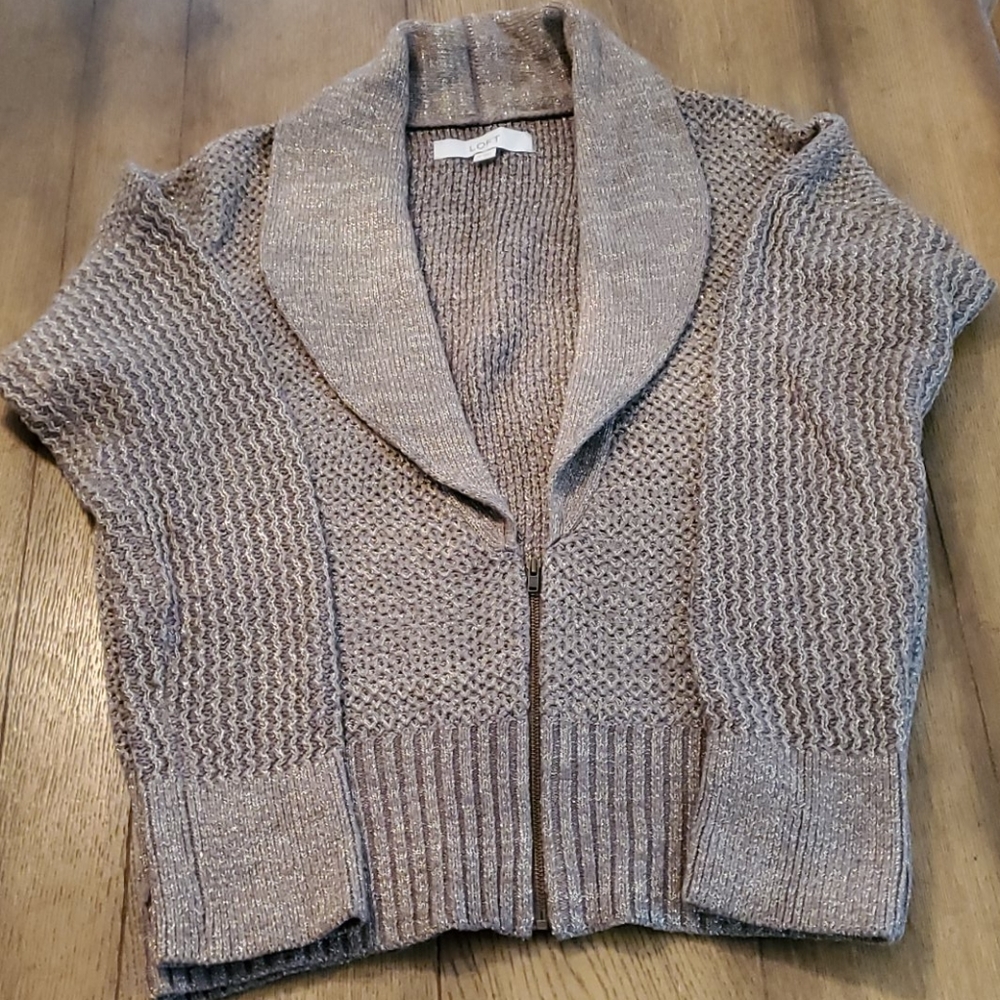Loft Metallic shawl collar zip cardigan